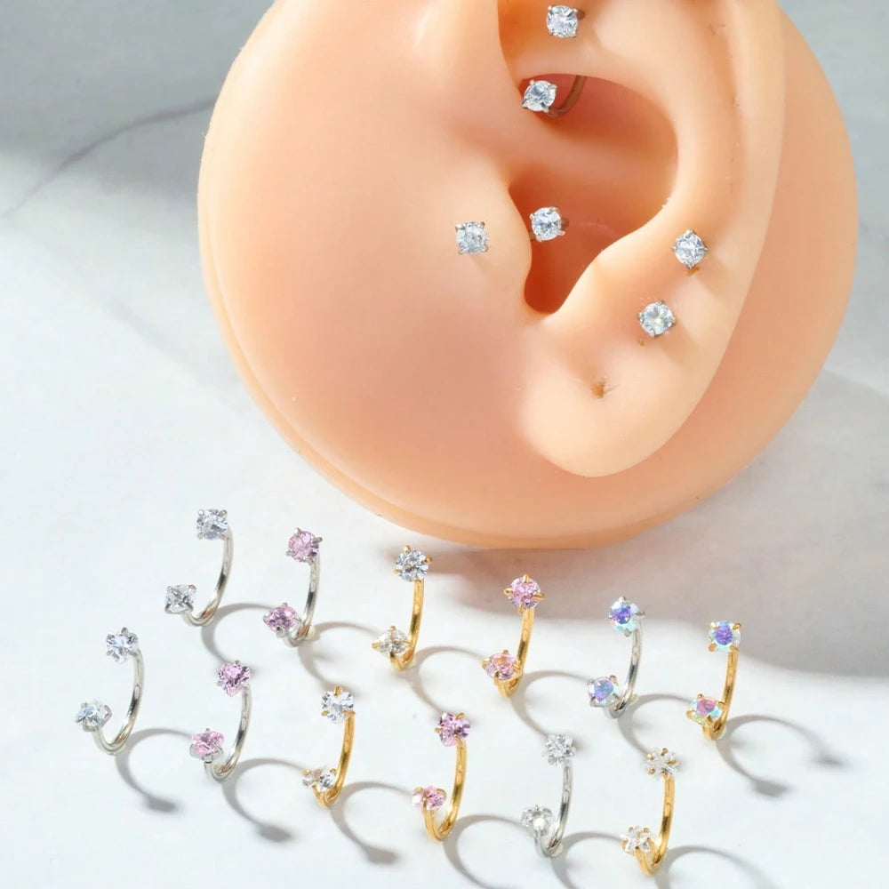 Horseshoe Nose Rings Heart Star Pink CZ Internal Threaded Horseshoe Septum Ring Cartilage Tragus Earrings Helix Piercing Jewelry