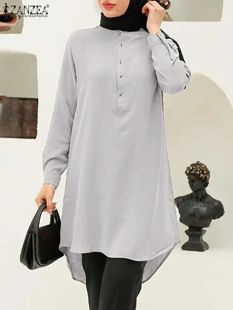 Creative Spring Hot Sale Of The Season Middle East Muslim Intellectual Style A- Line Polo Neck Trendy Half Skirt Cotton Material