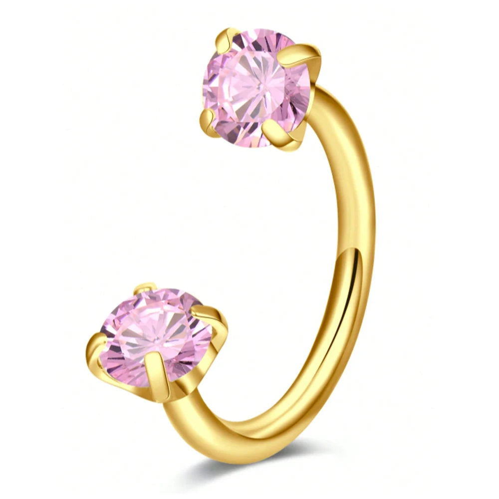 Horseshoe Nose Rings Heart Star Pink CZ Internal Threaded Horseshoe Septum Ring Cartilage Tragus Earrings Helix Piercing Jewelry