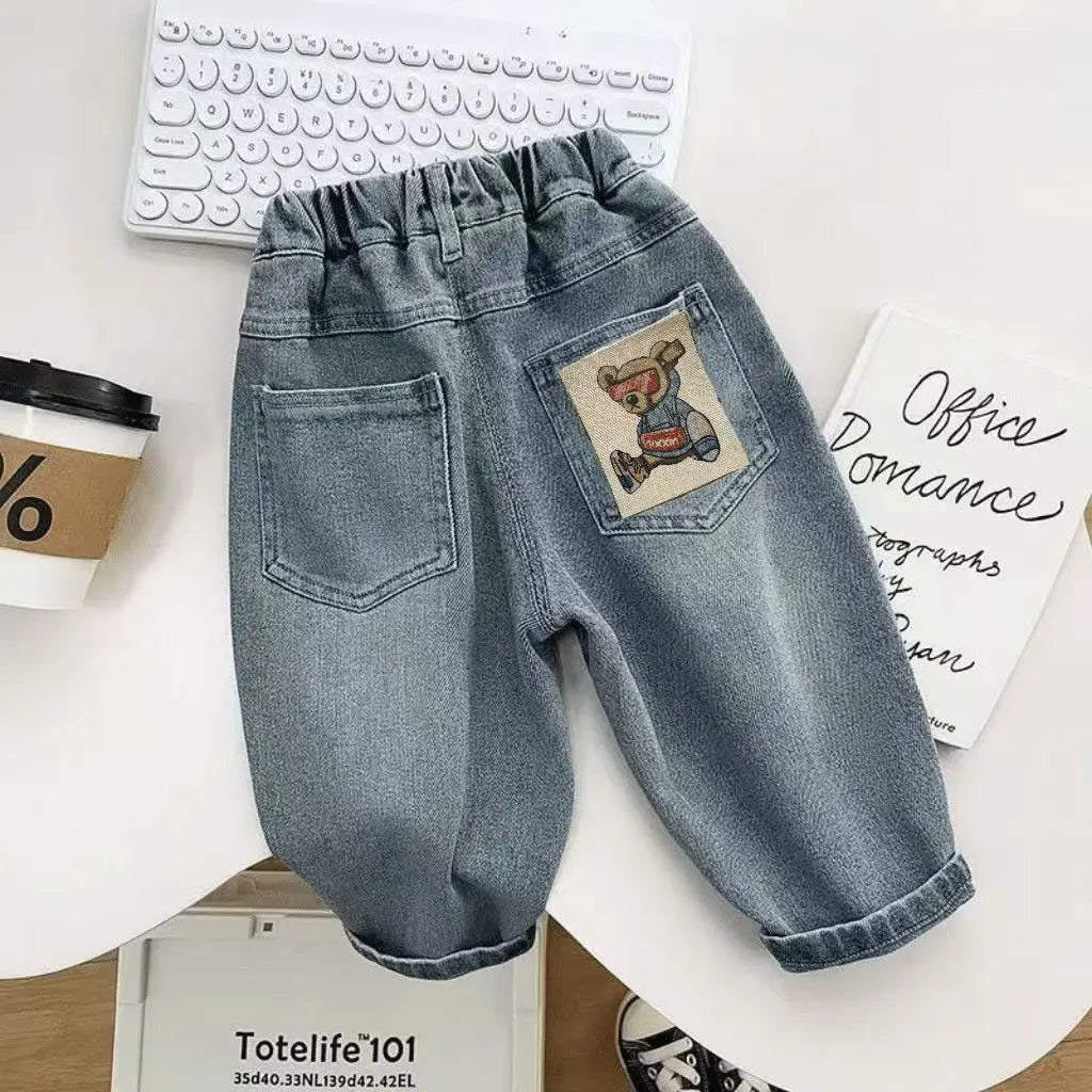 Children's Jeans Spring and Autumn New Kids Cropped Trousers Baby Loose Straight Jeans Boys Casual Children's Clothing