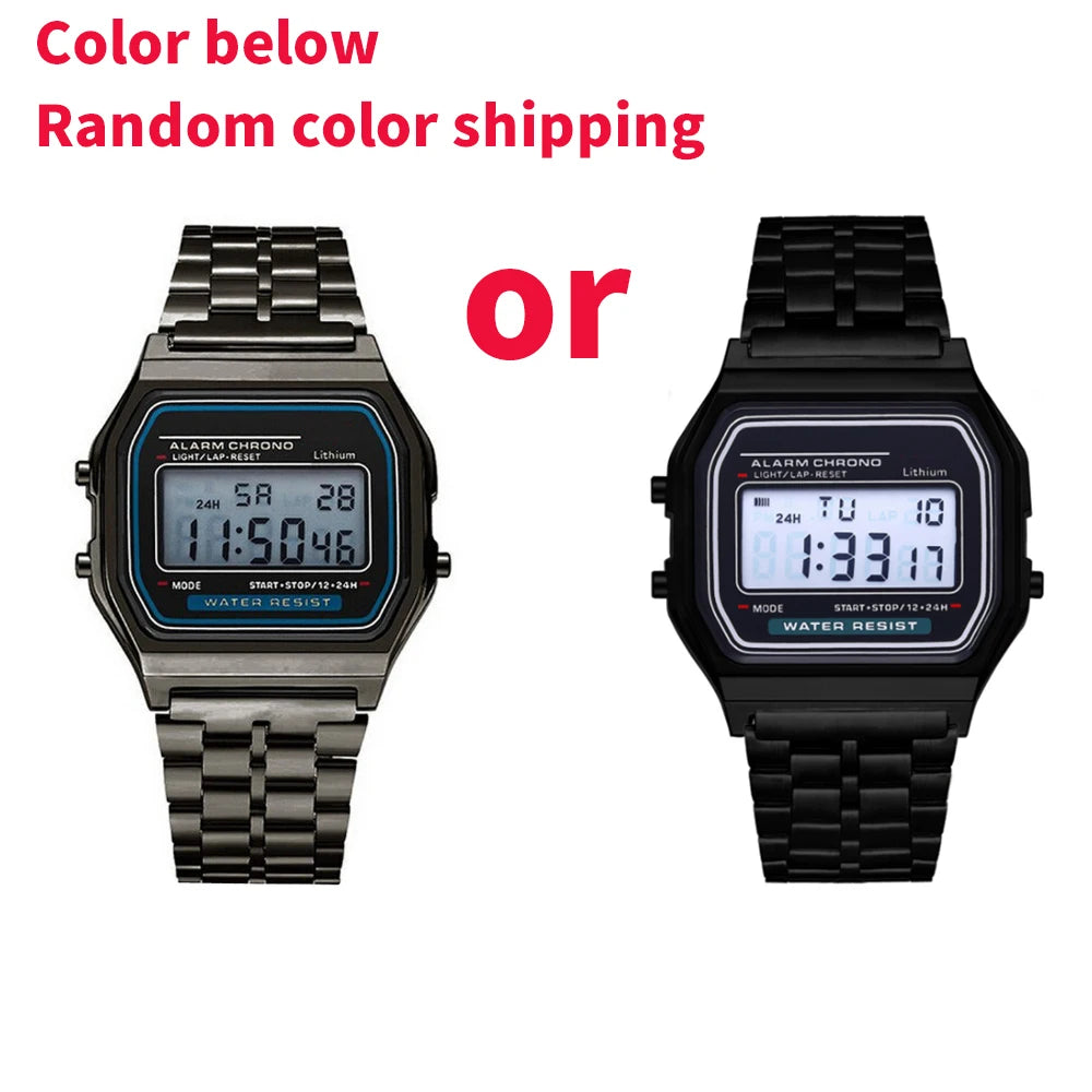 Luxury  F911W Steel Band Vintage Small Square Male and Female Couple Watches Electronic Wrist Band Clock