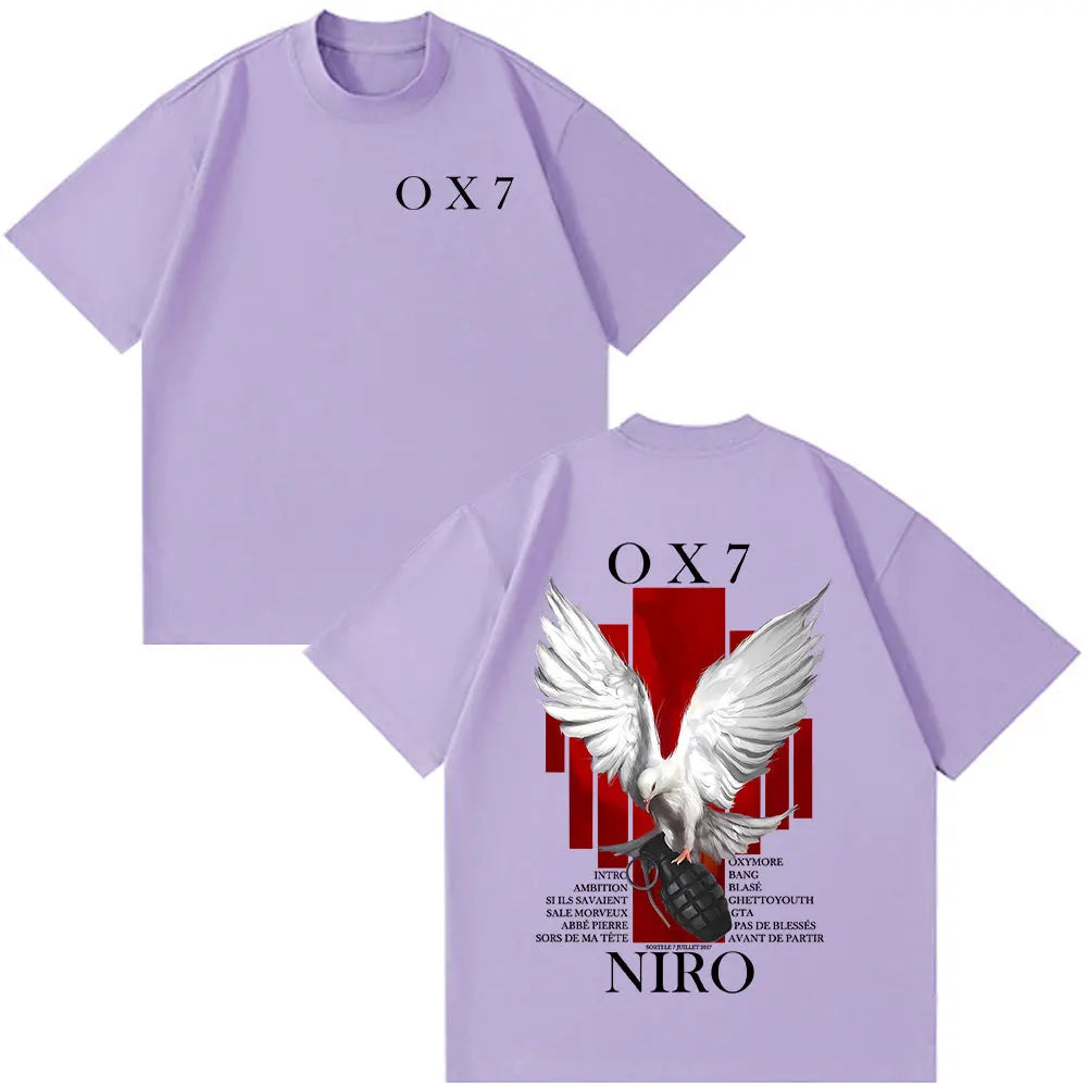 Rapper Niro OX7 Album T-shirt Men Women Clothes Hip Hop Fashion Pop Music T-shirts Male Casual Cotton Vintage T Shirt Streetwear