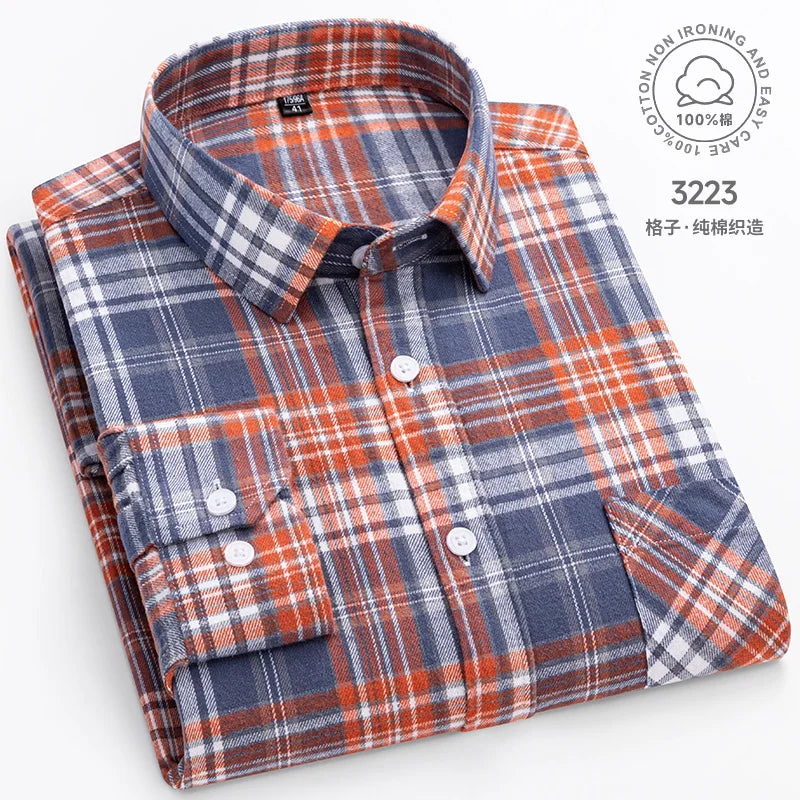 New Plaid Flannel Shirts For Men Long Sleeve 100%Cotton Fashion Casual Soft Standard-Fit Man Blouse Clothes Oversize 10XL 11XL