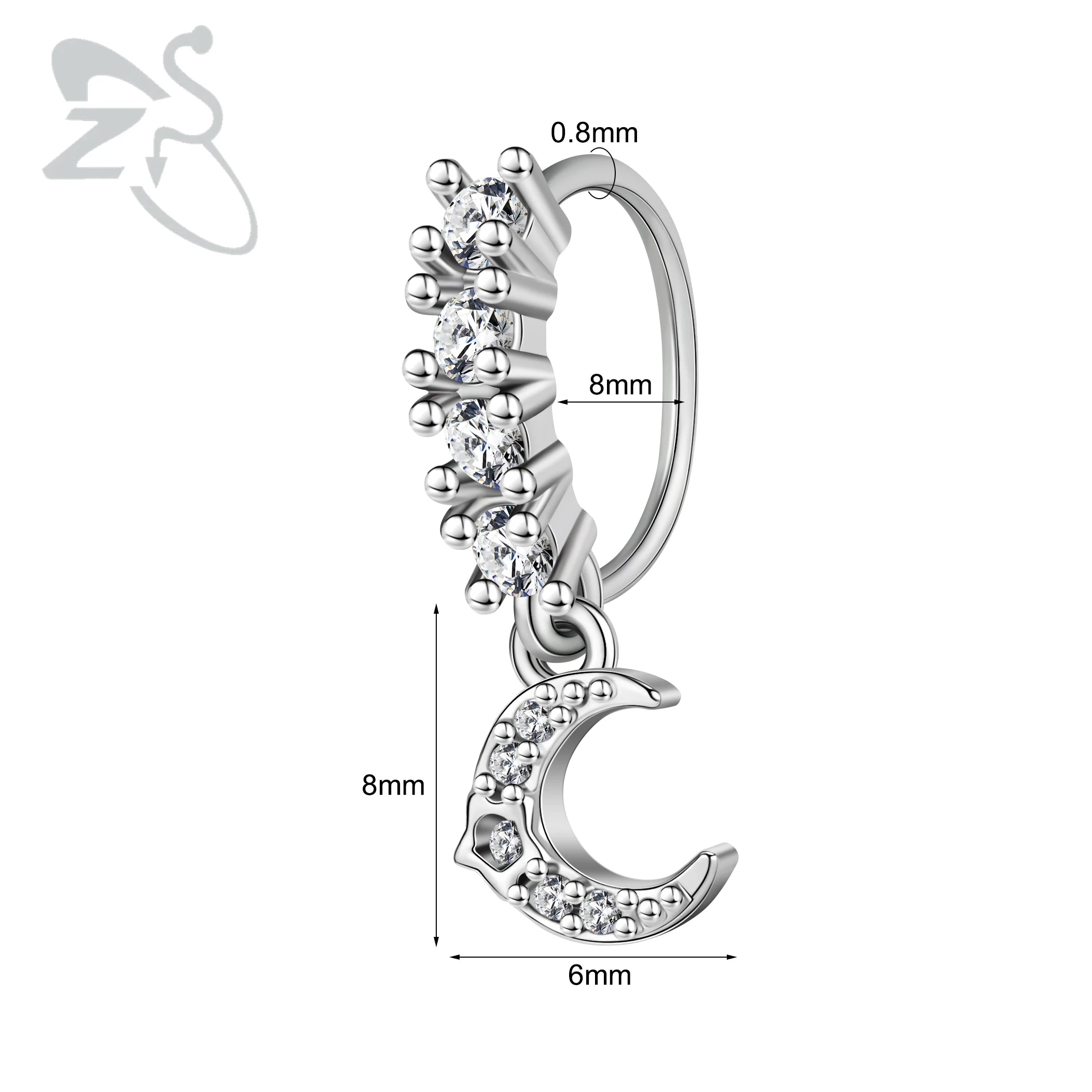 ZS 1PC Butterfly Leaf Moon Shape Nose Piercing Silver Color Septum Ring Stainless Steel Nose Clicker Cartilage Piercing 20G