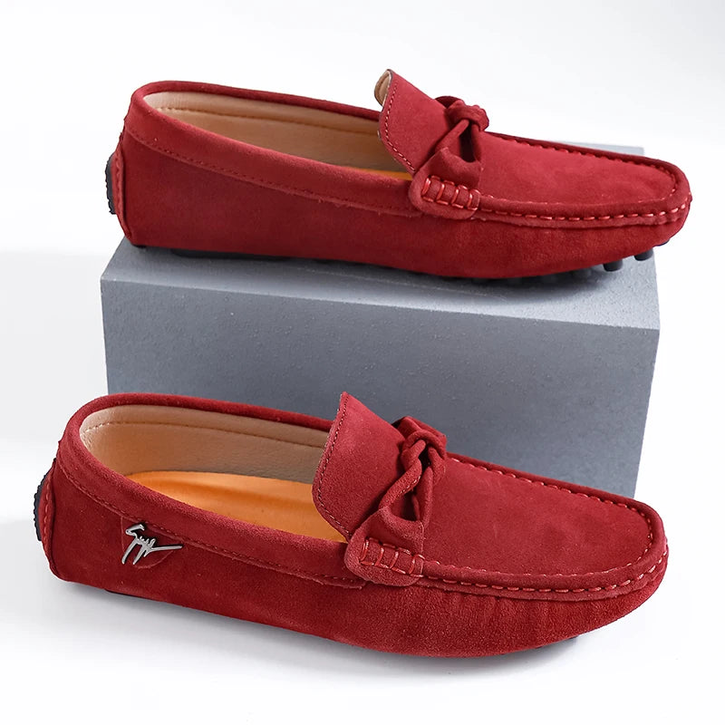 Suede Leather Men Loafers Handmade Slip-On Dress Shoes Comfortable Cushioned Insole Business Casual Shoes Man Driving Moccasins