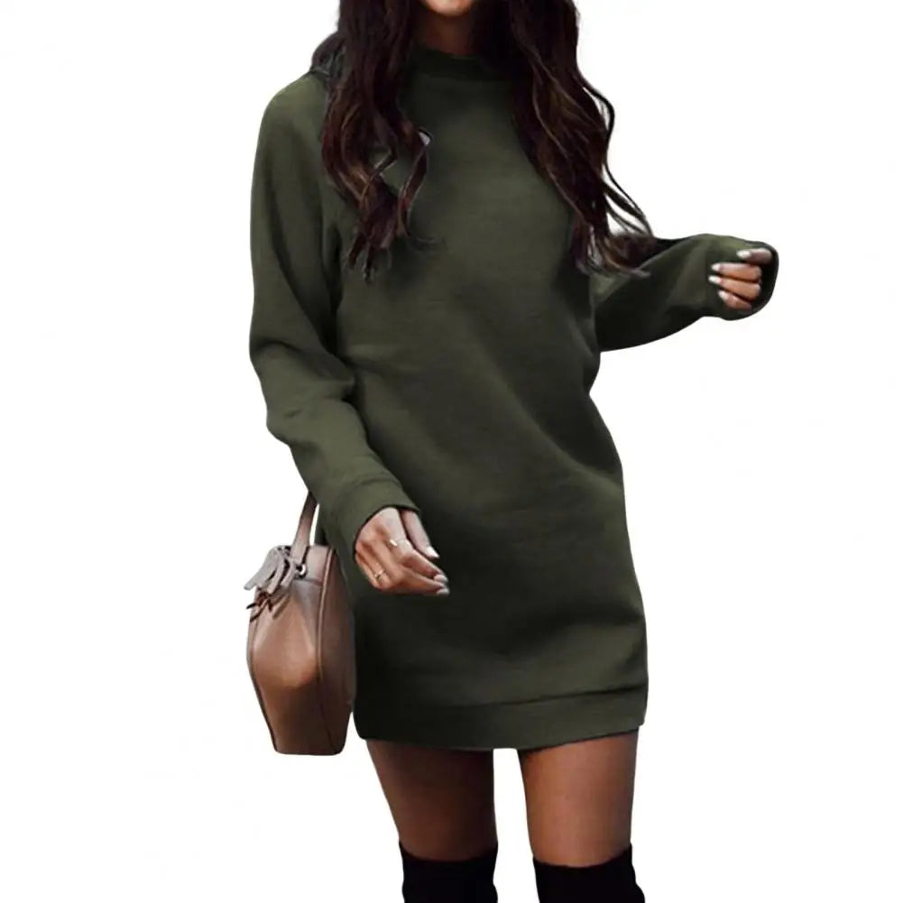 Women Winter Velvet Dress O Neck Stretchy Cotton Dress Fall Winter Above Knee Length Mini Dress Velvet Thickened Lady Dresses