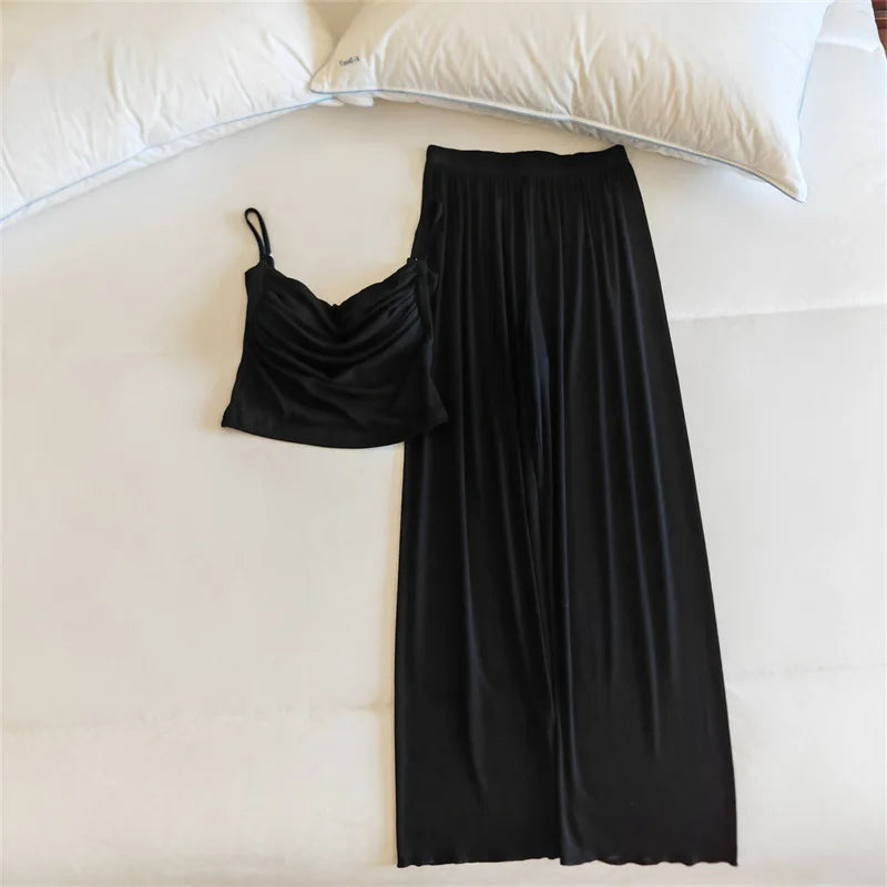 Sexy Lingerie Trousers Sets New Modal Sleepwear Women's Spring Summer Camisole Pants Two-piece Set Chest Pad Home Wear Pajamas