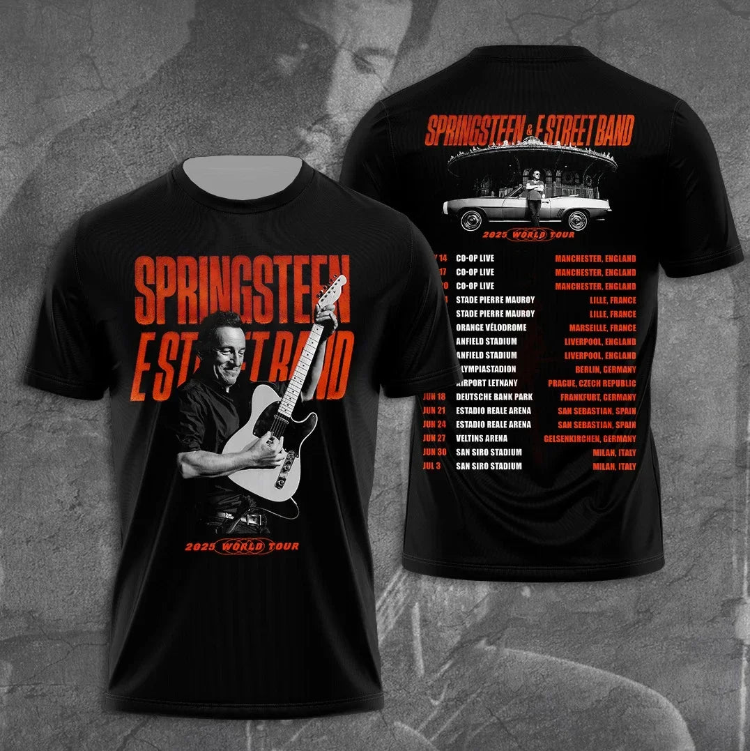 Bruce Springsteen 2025 Tour Featuring 3D Print T-shirt Vintage Men Women Clothes Harajuku Y2k Tops Sports Unisex Tee Clothing