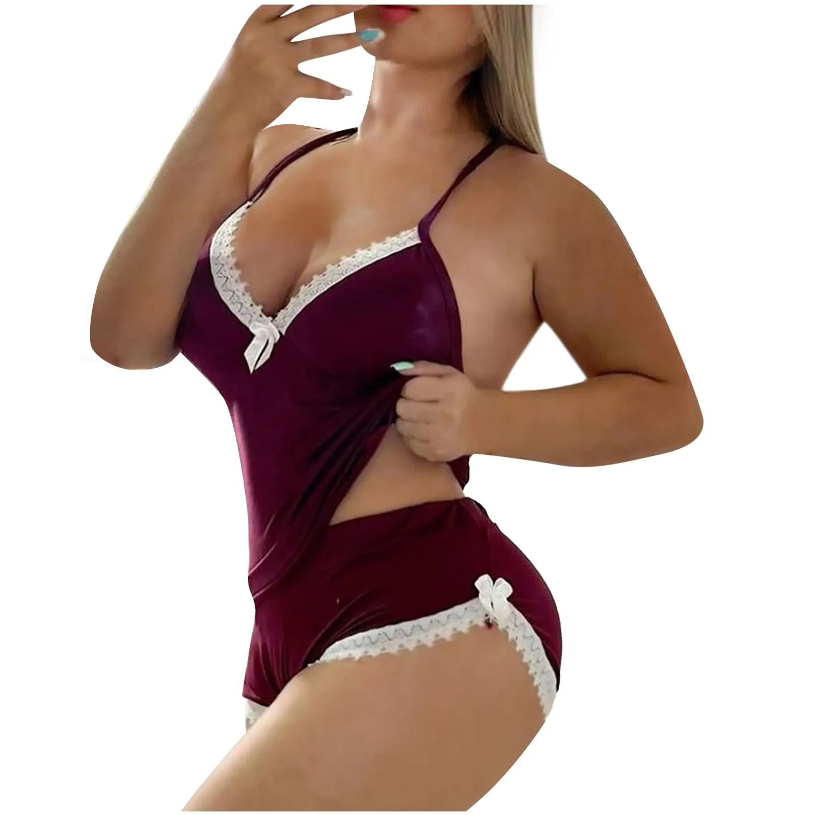 Women Sexy Lace Corset Lingerie Sleepwear Sleeveless Soft V-Neck Suspenders Pajamas Available In Multiple Colors