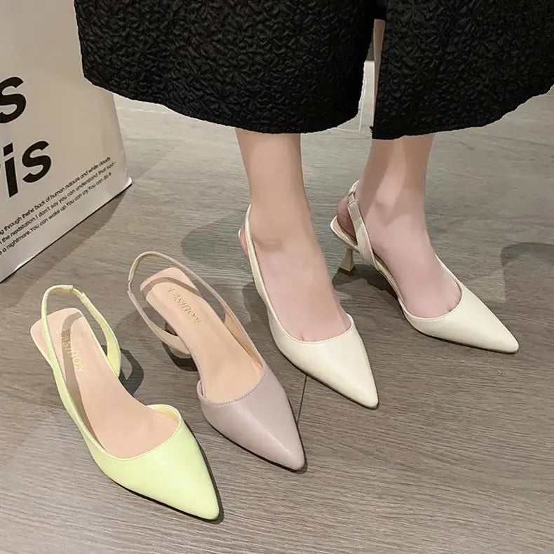 Luxury High Heel Women's Sandals Shallow Mouth Leather Baotou High Heel Shoes Pointed Top Fashion Stiletto Heel Women's Shoes