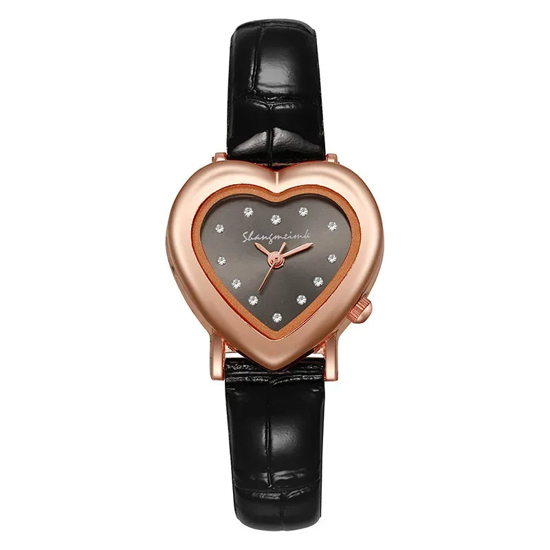 Luxury Watch Women Quartz Leather Watches Heart Ladies Wristwatch Rhinestone Dress Clock Gift Reloj Mujer Montre Femme