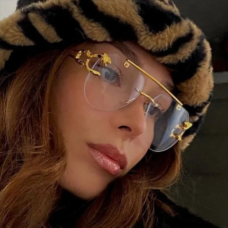 New Trendy Rimless Sunglasses Men Women Fashion Oversized Square Shades Eyewear Double Bridge Gradient UV400 Sun Glasses