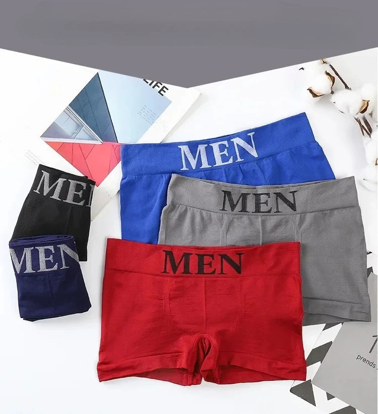 3Pcs/Lot Men's Panties Underwear Boxers Breathable Man Boxer Solid Underpants Comfortable Male Brand Shorts Black Blue Underwear