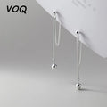 VOQ Silver Color Round Bead Chain Long Earrings Minimalist Textured Elegant Drop Earrings Female Jewelry Girls Gifts