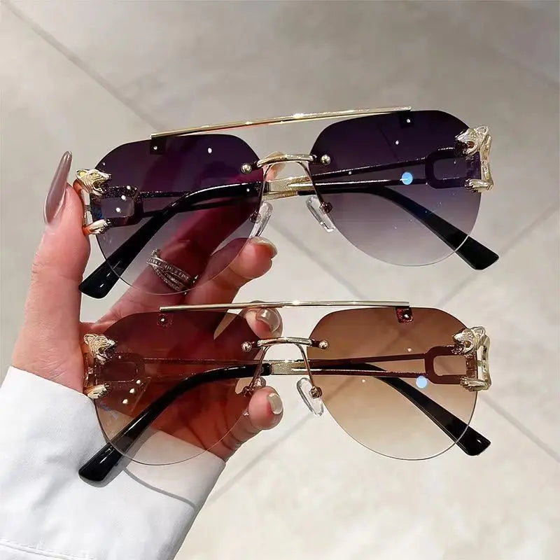 New Trendy Rimless Sunglasses Men Women Fashion Oversized Square Shades Eyewear Double Bridge Gradient UV400 Sun Glasses