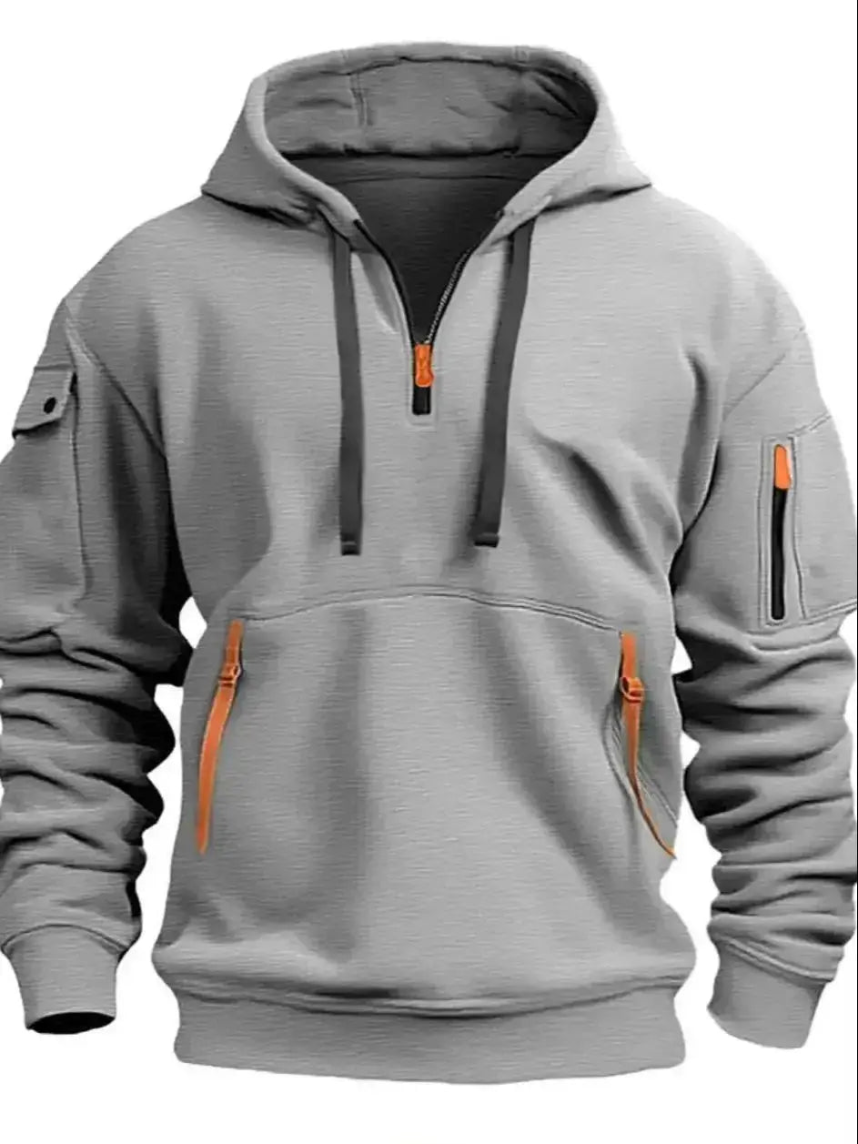 Half Zipper Men's Tactical Hoodies Solid Warm Fleece Military Sweatshirts Multi Pockets Male Hooded Jackets Thick Outdoor Polar