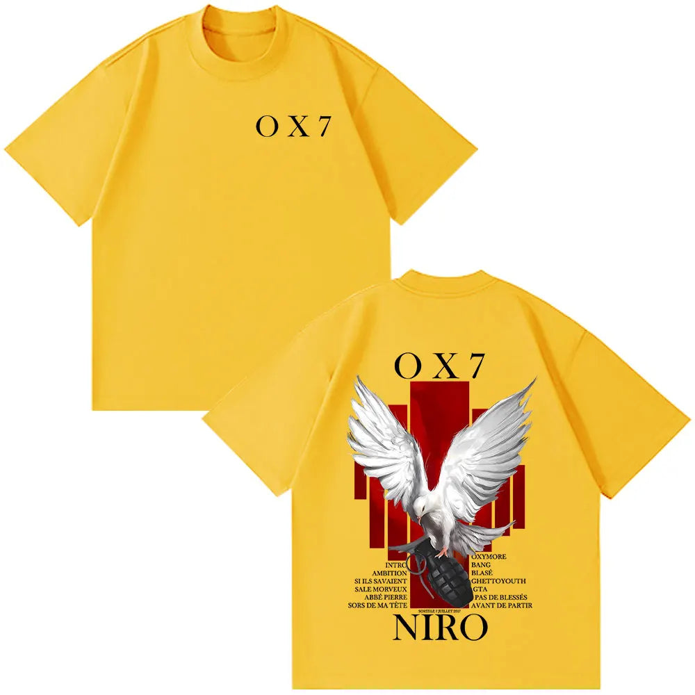 Rapper Niro OX7 Album T-shirt Men Women Clothes Hip Hop Fashion Pop Music T-shirts Male Casual Cotton Vintage T Shirt Streetwear