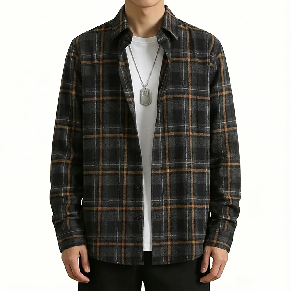 Men's Spring Autumn Plaid Button Down Shirt Long Sleeve Casual Open Front Cardigan Fashion Loose Fit Top