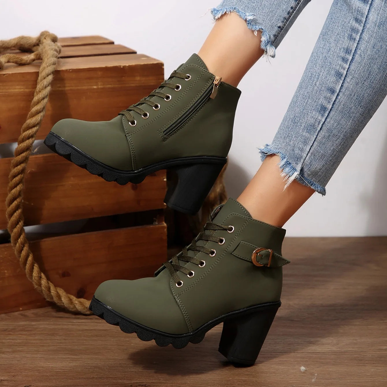 2025 Women High Heel Ankle Boots Autumn Lace Up Comfortable Short Boots Retro Fashion New Trend Lady Shoes Women Botas De Mujer