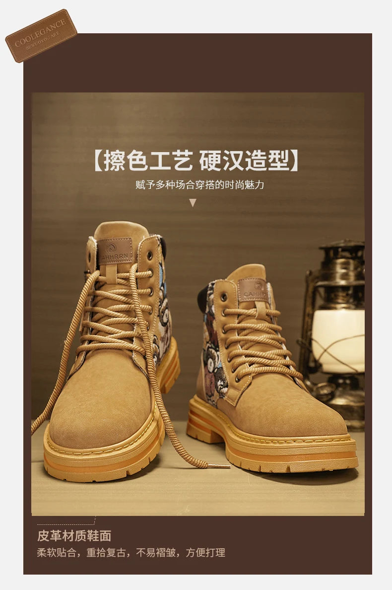 New autumn men shoes boots High Top Fashion Motorcycle Leather Shoes Outdoor leisure comfortable Boots male Lace-Up Botas