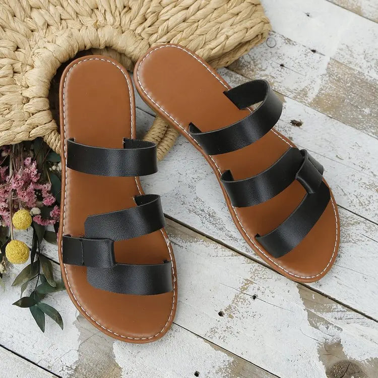 Women's Solid Color Slides, Lightweight Flat Slip On Walking Slides, Comfort Beach Slides