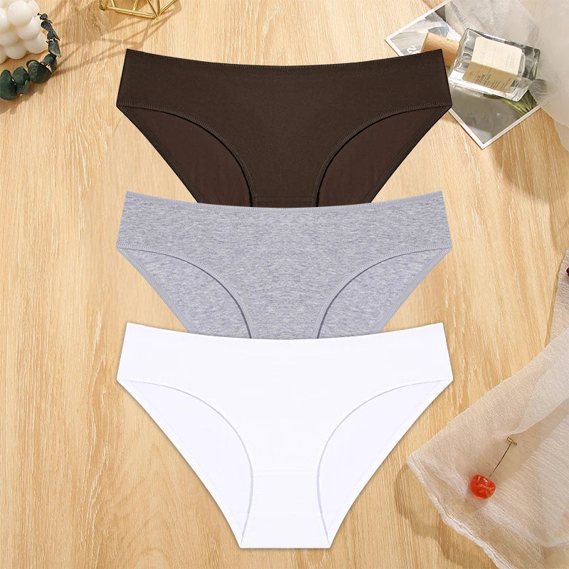 FINETOO 3PCS/Set S-XL Cotton Lingerie Panties Women Underwear Sexy Femme Underwear Women's Underpant Panty 8 Solid Color Briefs
