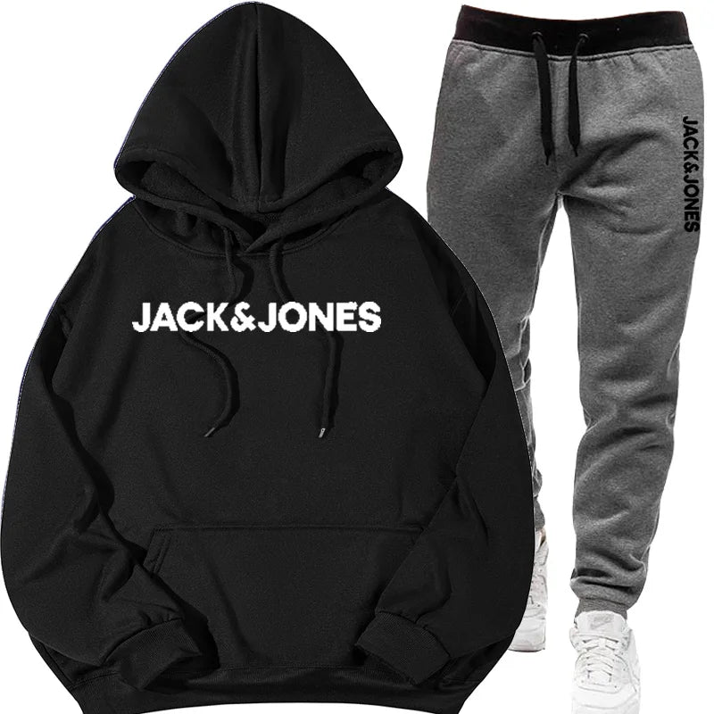 Two sets of men's sportswear for autumn/Winter 2025, including a sweatshirt and two sets of fitness jogging pants with wool caps