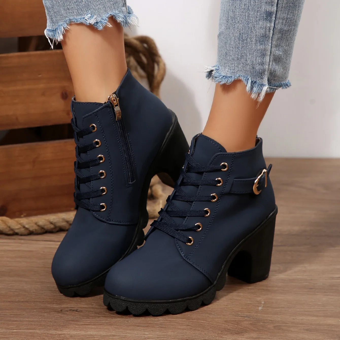 2025 Women High Heel Ankle Boots Autumn Lace Up Comfortable Short Boots Retro Fashion New Trend Lady Shoes Women Botas De Mujer