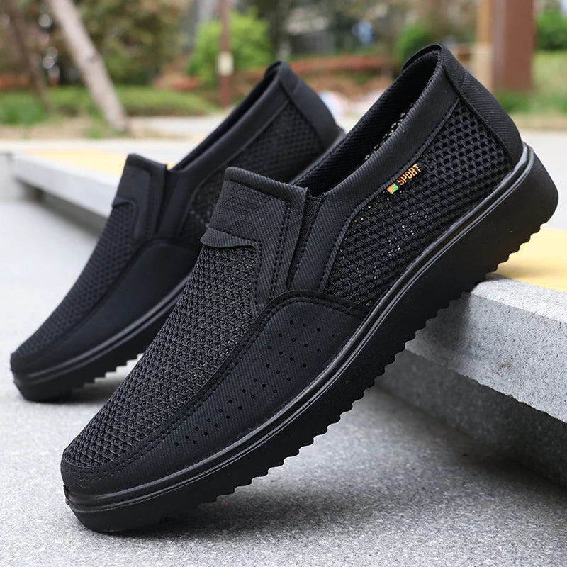 Men's Breathable Slip-On Casual Shoes - Lightweight Low-Top Walking Sneakers for Outdoor, Fishing, Park and Exercise, Brown Mesh Fabric, Rubber Sole, Plaid for All Seasons, Outdoor Shoes | Low-Top Shoes | Fabric Upper