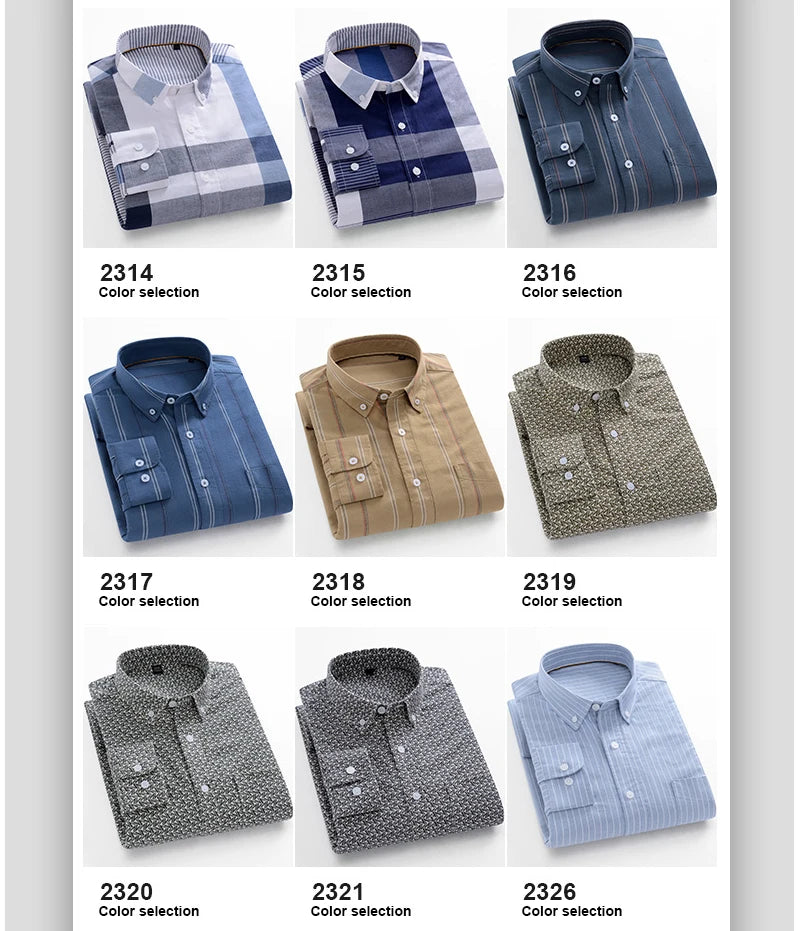 Men Cotton Oxford Striped Casual Long Sleeve Shirts New Fashion Businessman Office Daily Classic Men Top Clothing Dress Regular