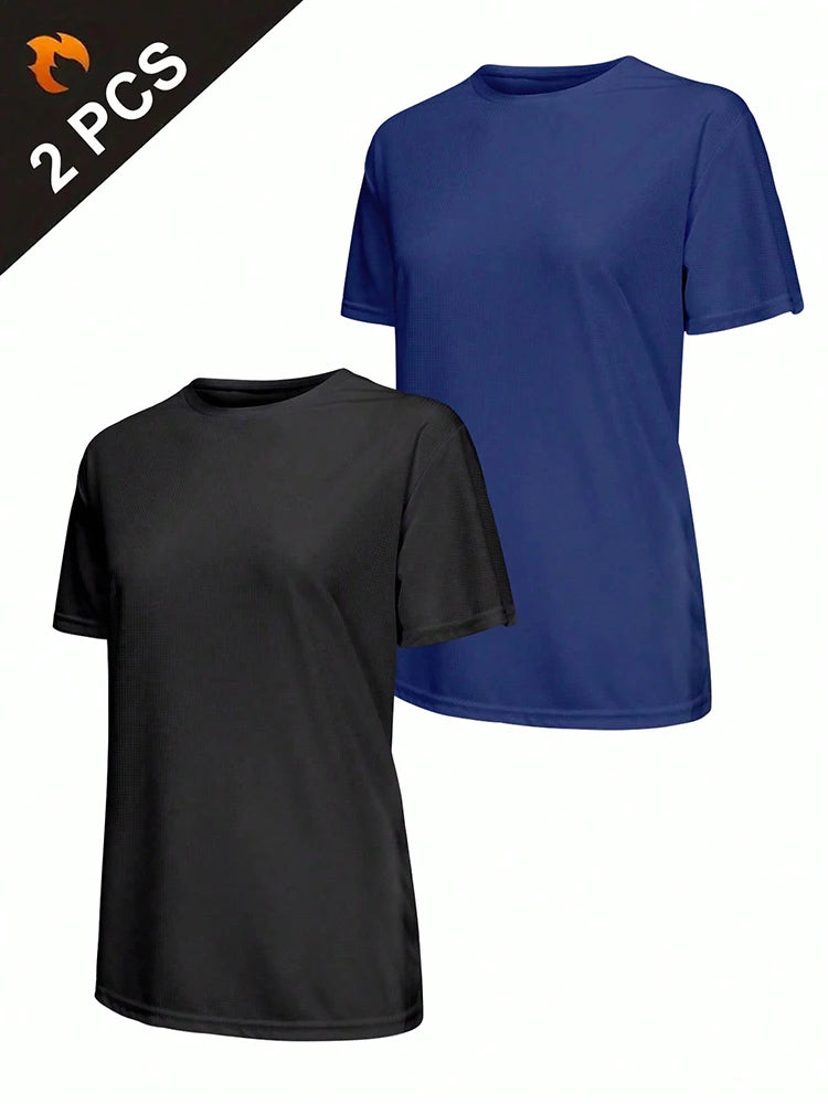 2Pcs Women's Solid Color Ultralight Quick Dry Sport T-Shirt, Breathable Lightweight Top For Fitness Training Workout Running Gym