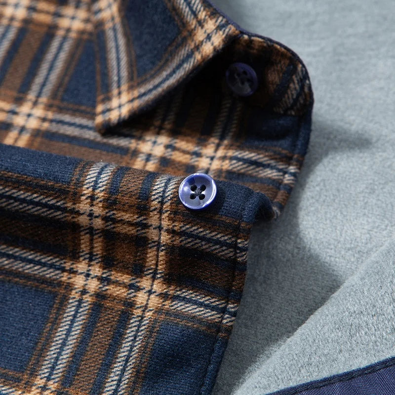 Men's Fleece Lined Thickened Long Sleeve Shirt Pocket Shirt