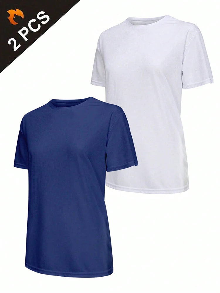 2Pcs Women's Solid Color Ultralight Quick Dry Sport T-Shirt, Breathable Lightweight Top For Fitness Training Workout Running Gym