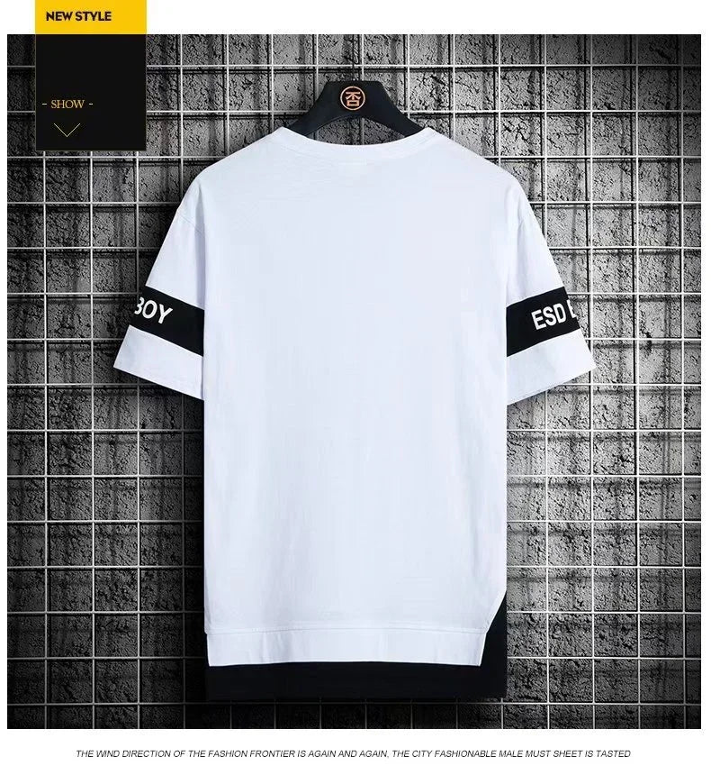 T-shirt for Men Short Sleeves Male T Shirts Korean Style Streetwear Print Harajuku Oversize T Shirt Casual Clothing Sleeve Tops