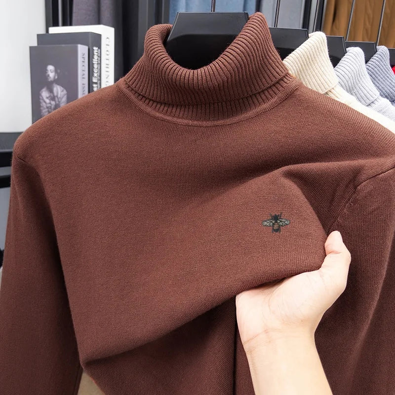 Luxury Brand Men's Autumn Winter Knit Sweater High Neck Long Sleeves Embroidery Pullover Leisure Business Keep Warm Men Clothing