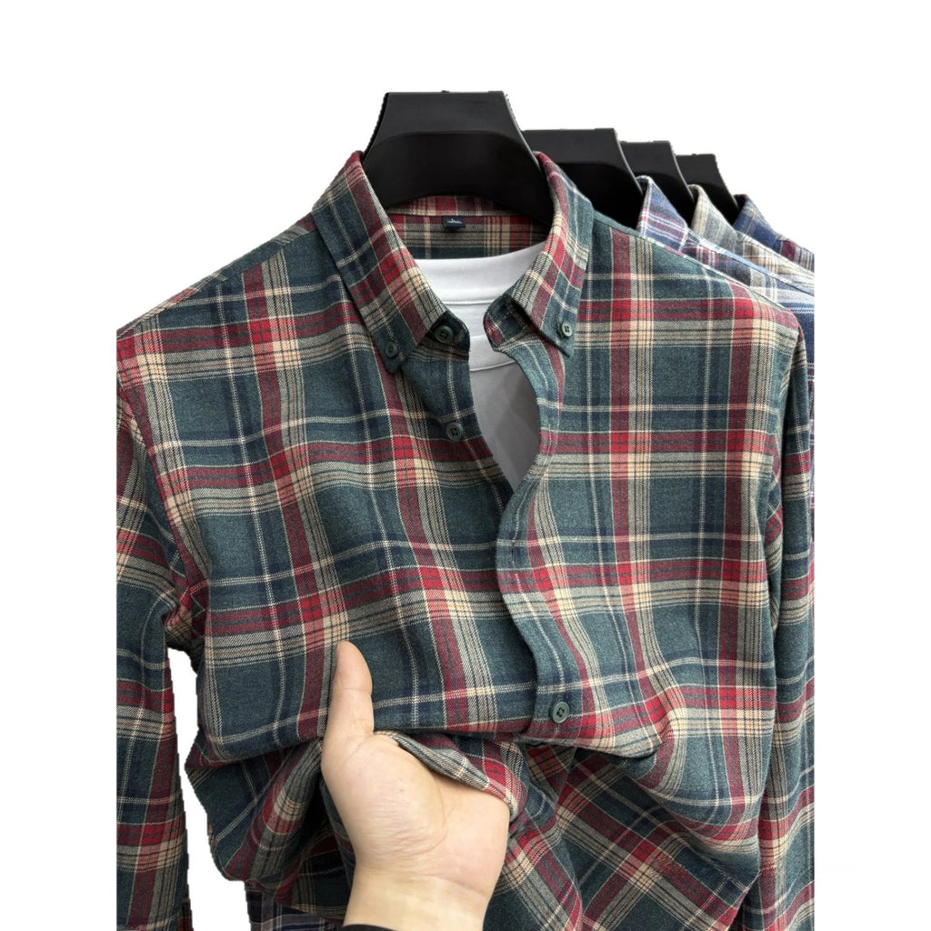 New 2025 Men's Long Sleeve Cotton Shirt Fleece Business Casual Easy Care Youth Outerwear Top Polyester Fiber Cool Sensation