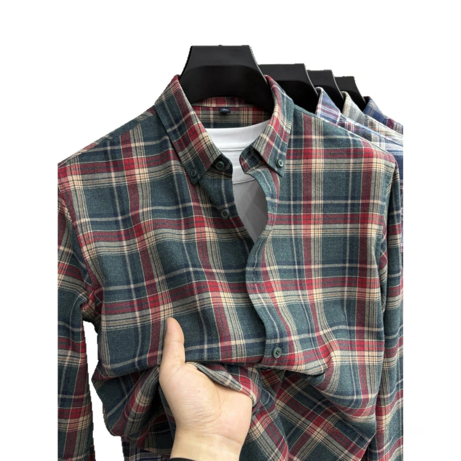 New 2025 Men's Long Sleeve Cotton Shirt Fleece Business Casual Easy Care Youth Outerwear Top Polyester Fiber Cool Sensation