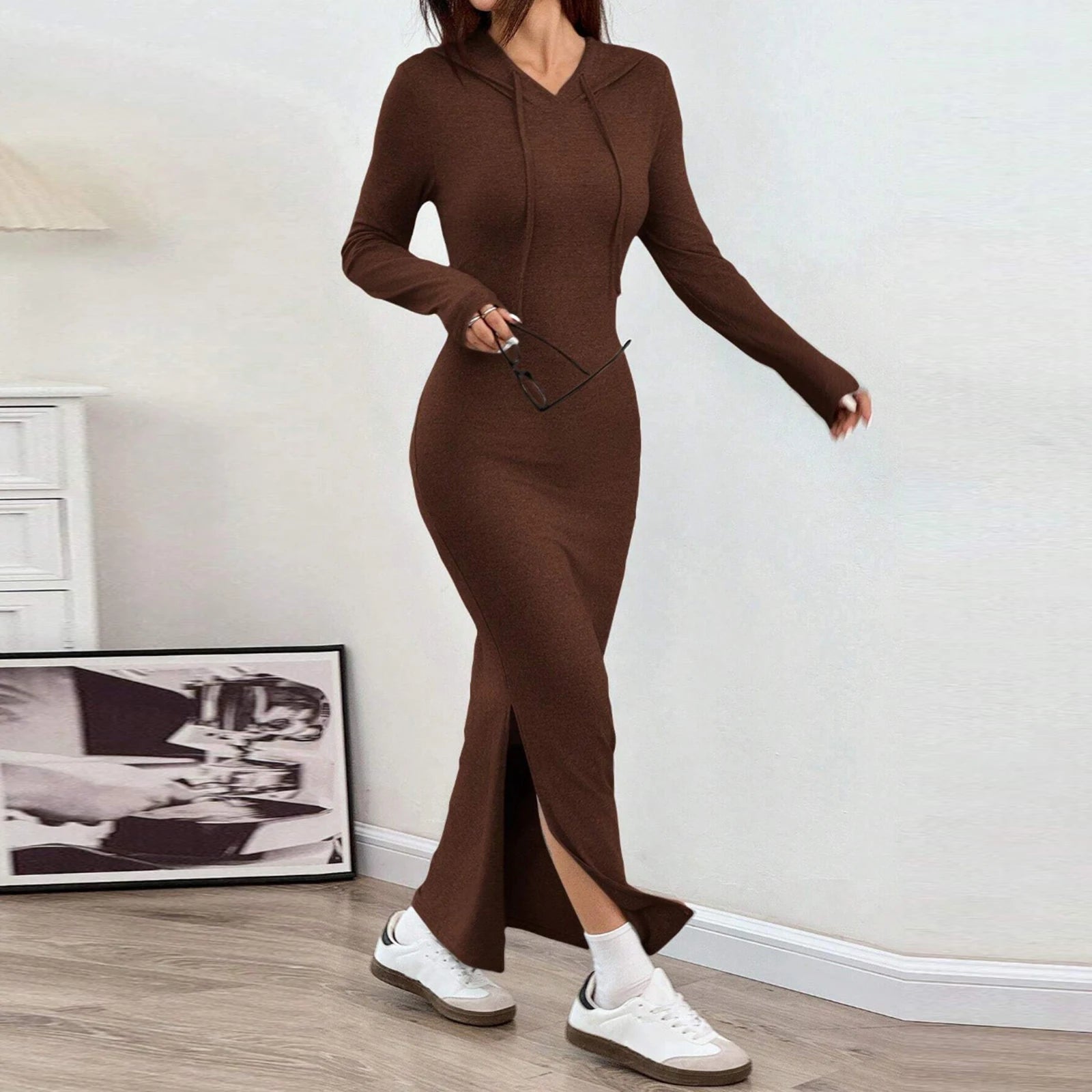 Women's Long Dress High Waisted Slim Fitting Pencil Skirt Bodysuit Fashion Long Dress Casual Dresses Sweatshirt Hooded Dress
