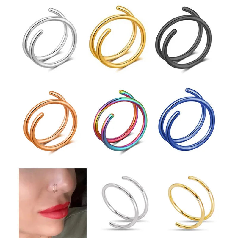 1 Piece Double Layers Stainless Steel Nose Ring Studs for Women 20G Hoops Twist Cartilage Tragus Septum Piercings Body Jewelry