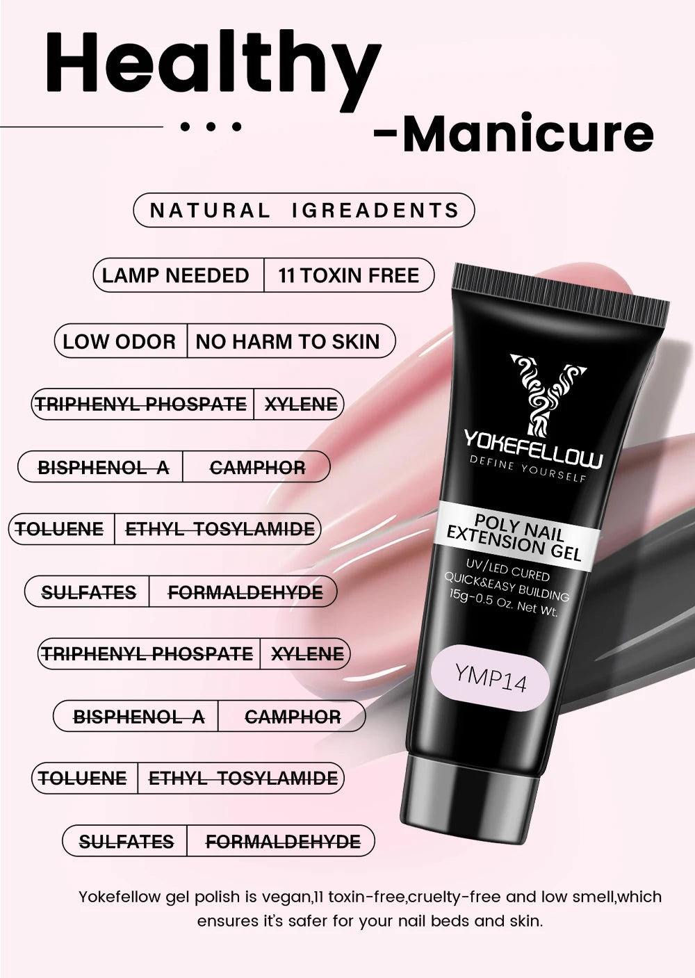 YOKEFELLOW 15g Jelly Extension Gel Nail Polish Nude Pink Clear Building Construct Extend Gel Soak Off UV LED Acrylic Gel Varnish