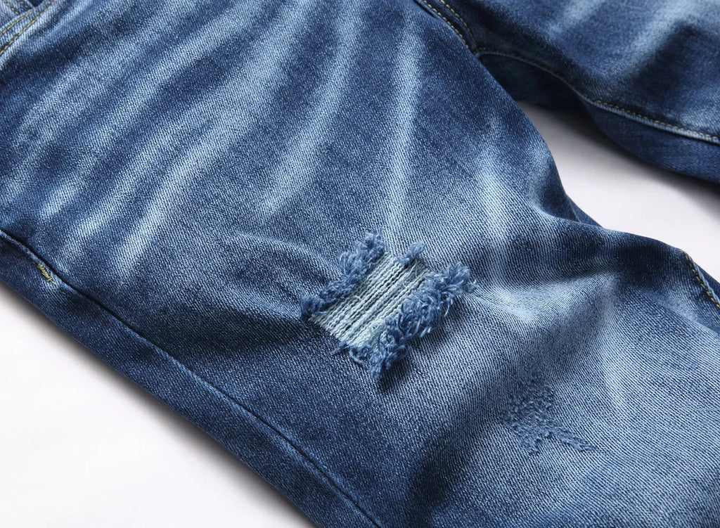 2025 Men's Ripped Jeans Luxury Brand Light Blue Holes Long Trousers Quality Male Fashion Stretch Slim Pants Men Skinny Jeans