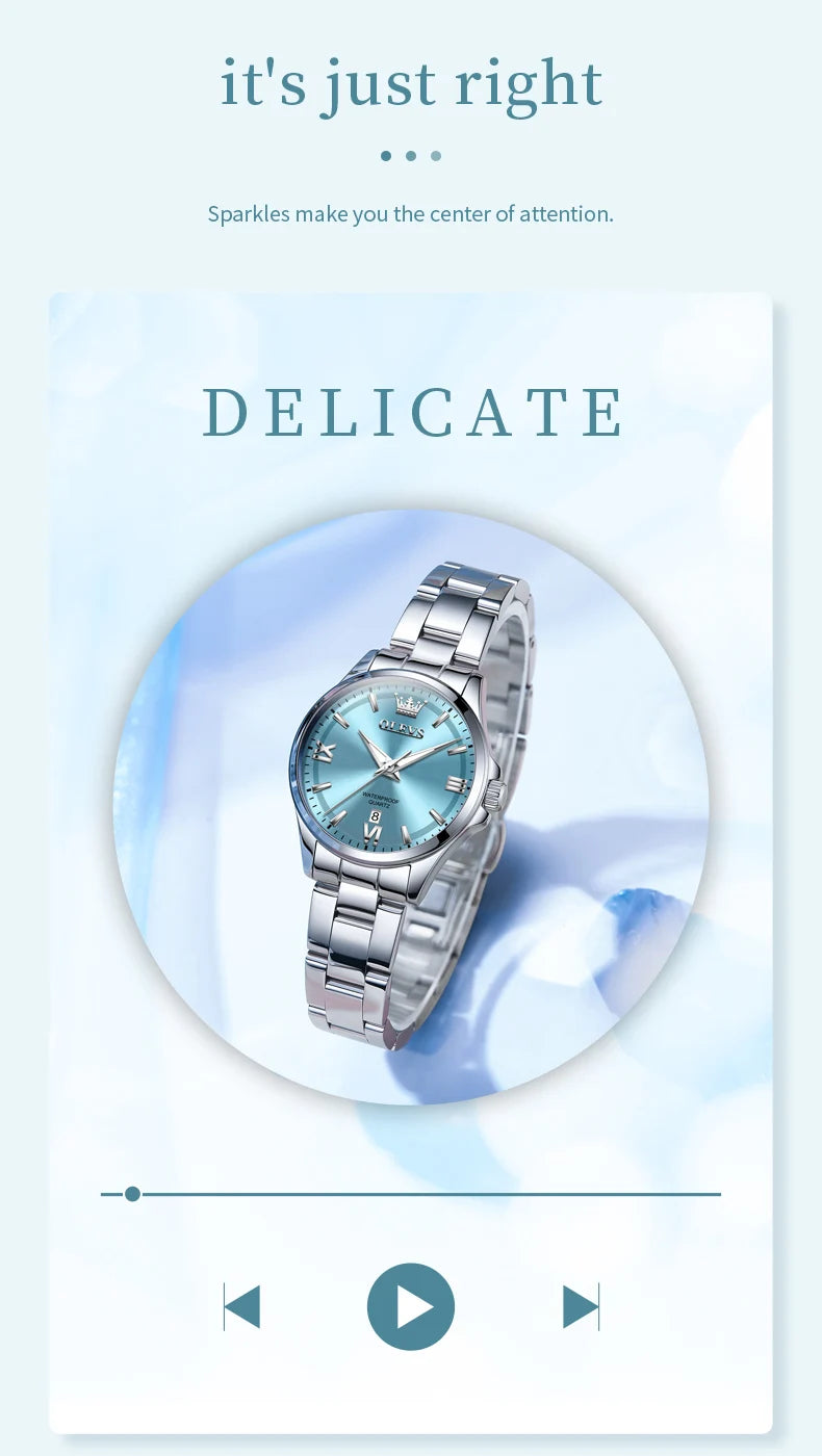 OLEVS Women's Watches Trend Elegant Stainless Steel Original Brand Small Dial Quartz Wristwatch for Lady Waterproof Luminous New