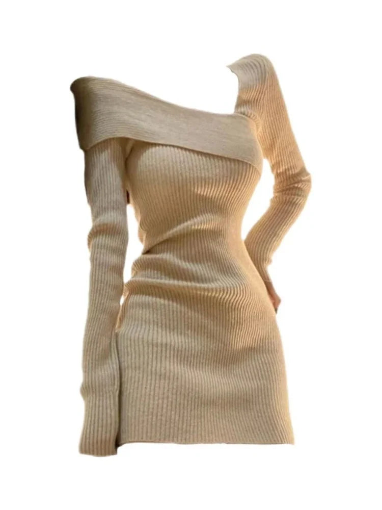 Summer Women Long Sleeve Dress Slim Knitting Female Clothes Streetwear Vacation Casual Soft Sweet Sexy Korea Fashion Dress