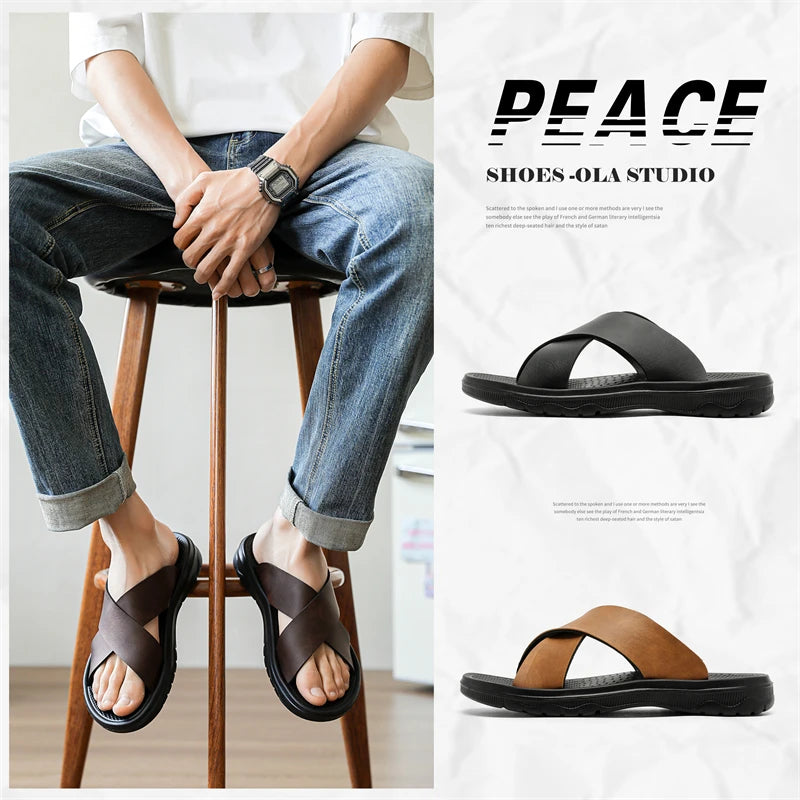 Men's Slippers 2025 Summer Large Size Outdoor Beach Casual Sandals Trend Men Shoes Flat Non-slip Comfortable Shoes Zapatillas
