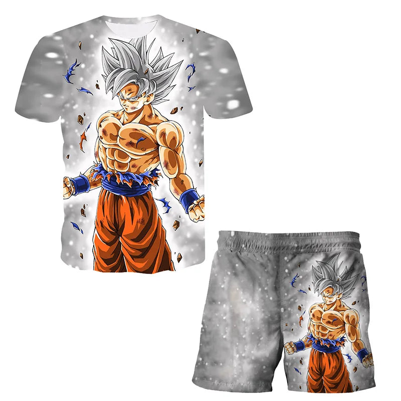 Japanese cartoon Dragon Ball Z T-shirt children's top T-shirt shorts two-piece set for summer boys T-shirt+shorts beach pants
