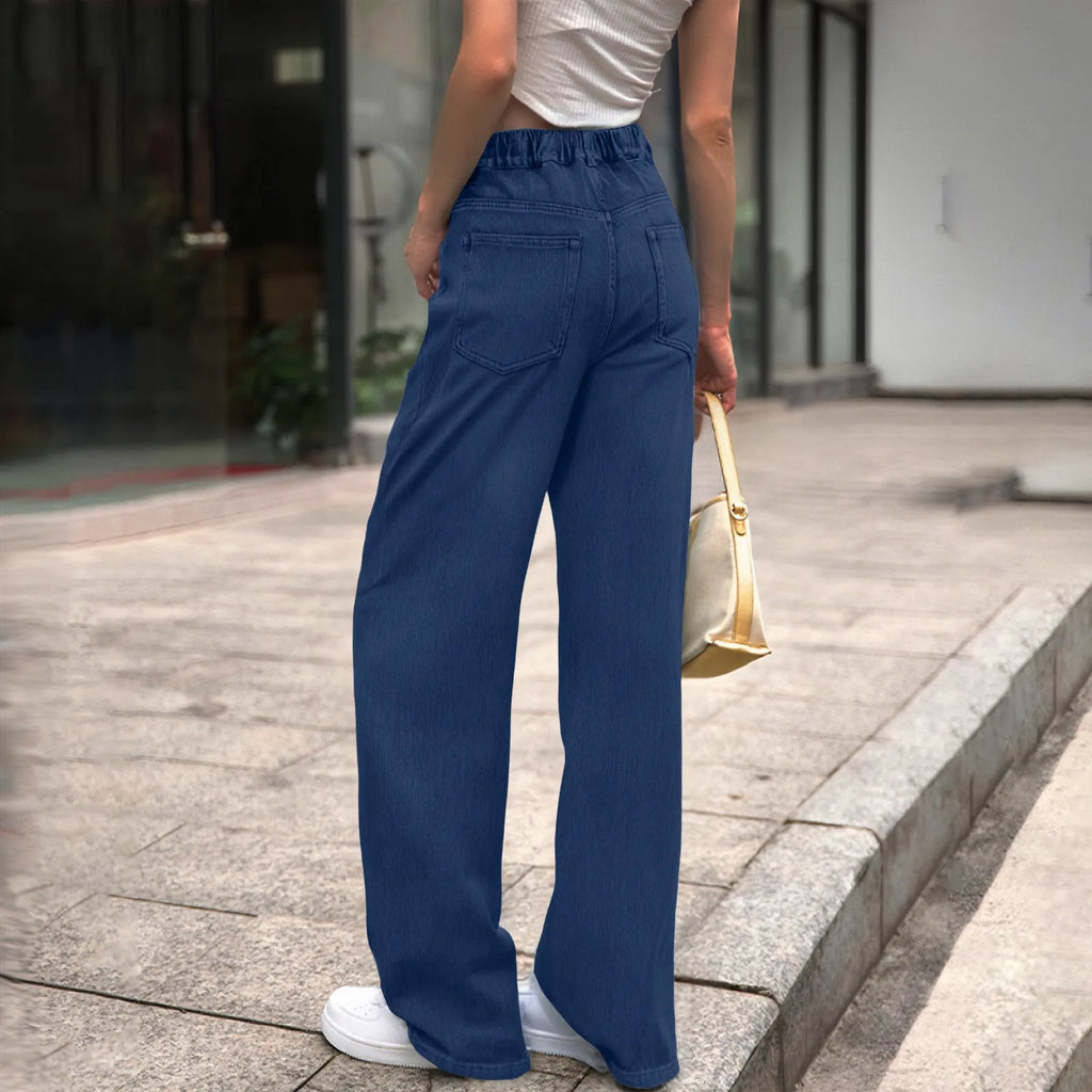 New Y2K Washed Blue Straight Loose Fit High Waist Hole Trousers Pants Women's Jeans Fashion Personality To Do Old Denim