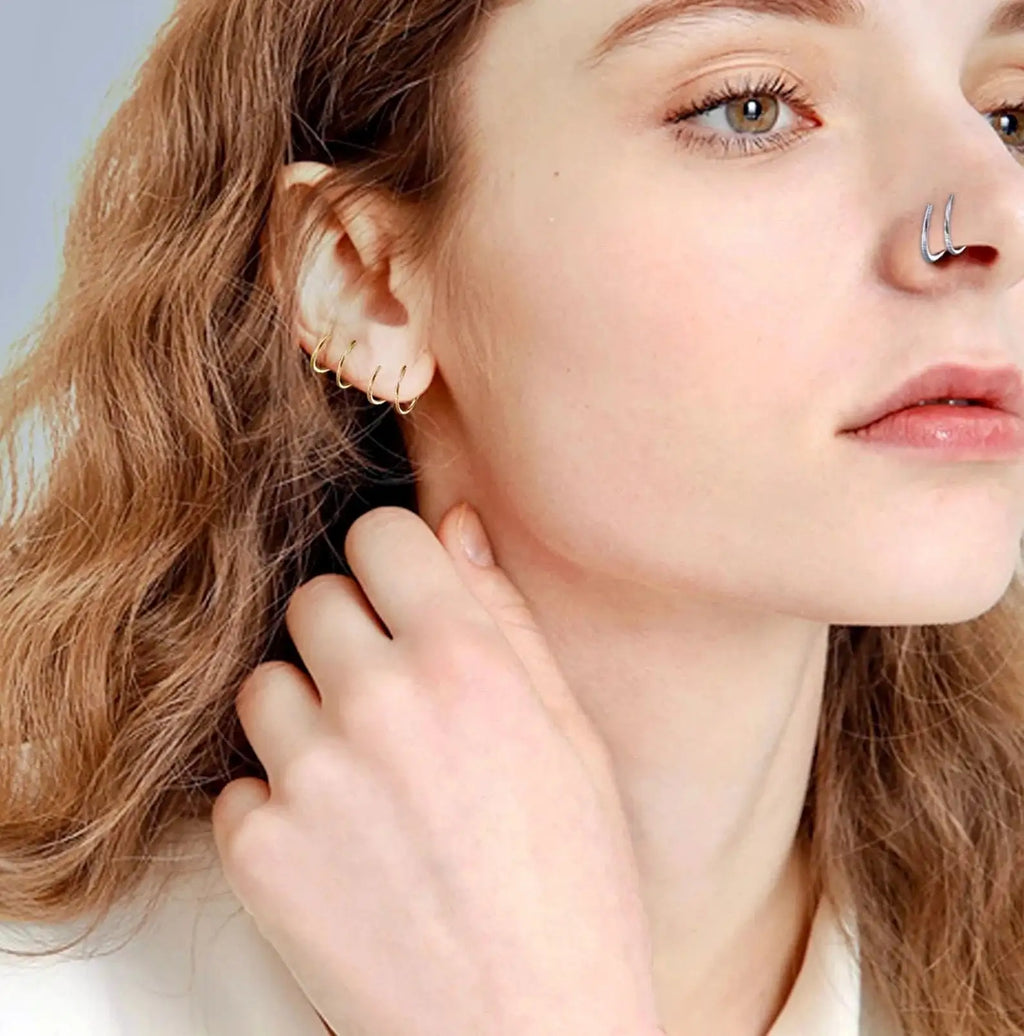 1 Piece Double Layers Stainless Steel Nose Ring Studs for Women 20G Hoops Twist Cartilage Tragus Septum Piercings Body Jewelry