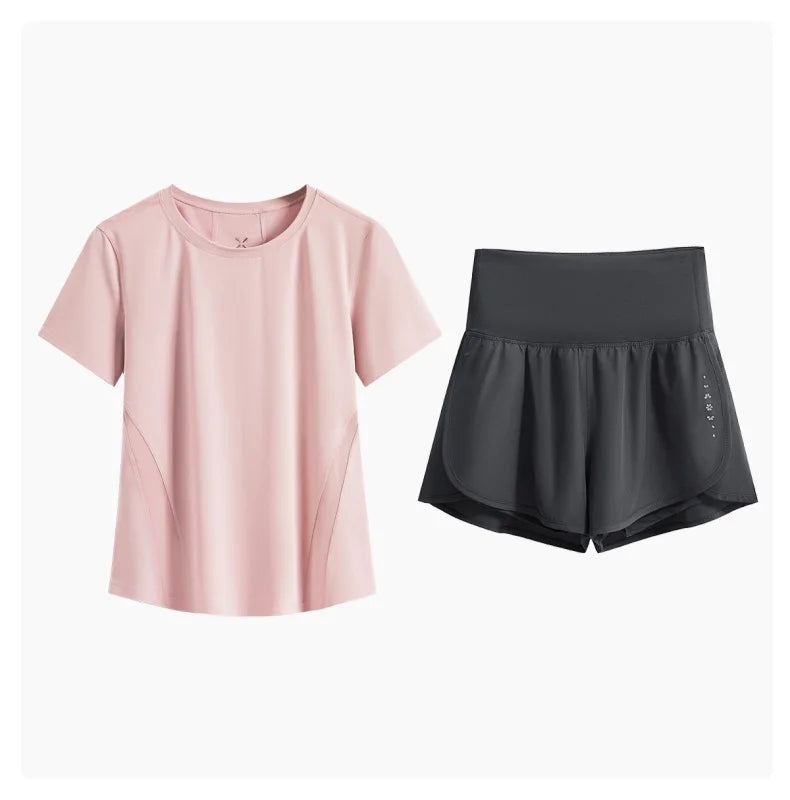 DRUR Women Summer Breathable Short Sports Set Loose Fit Workout Suit for Women 2 Piece Running Tracksuit Sportswear Outfit New