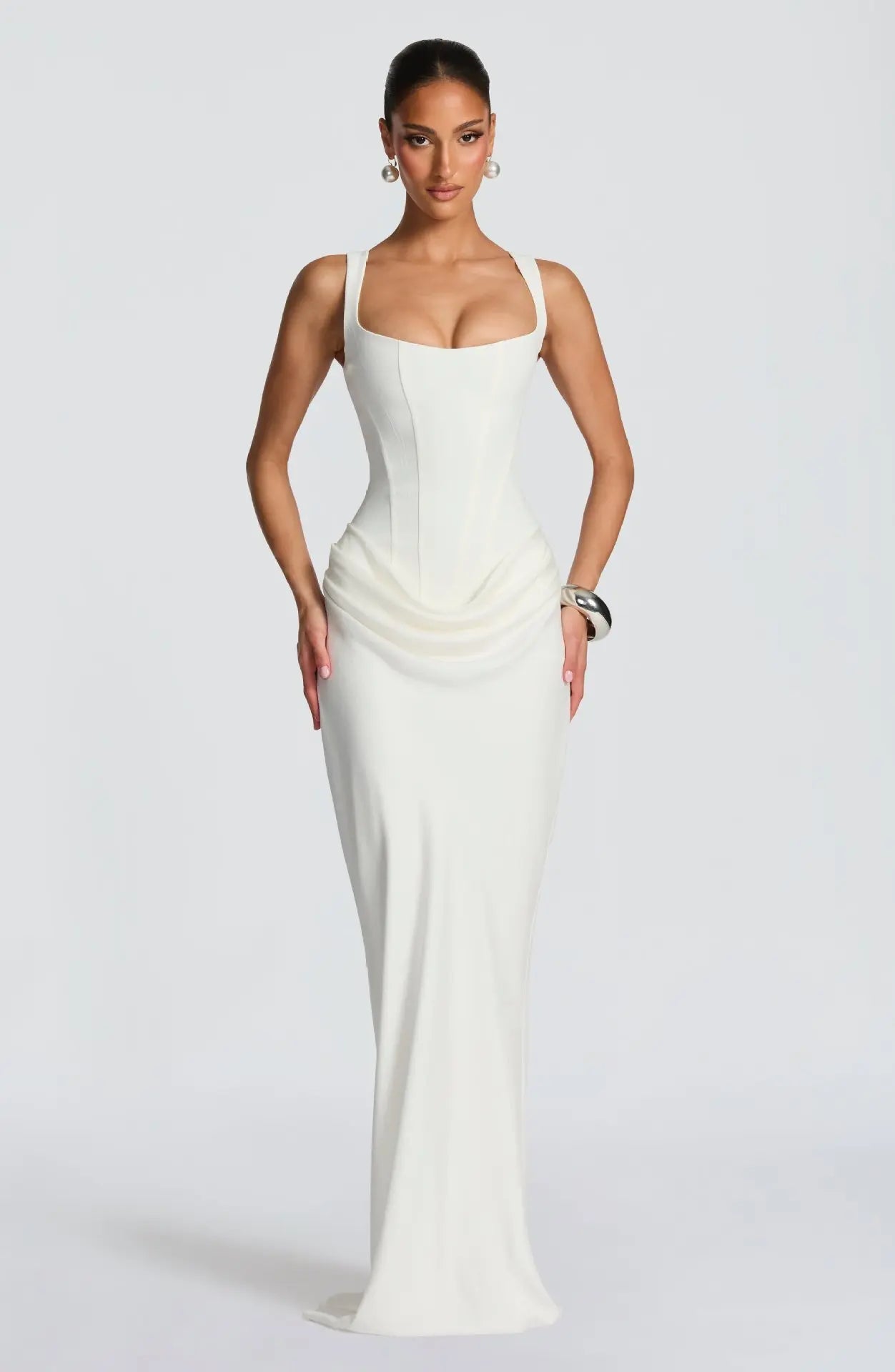 Kwtx Long Sleeve Bodycon Maxi Dress Slimming Boning Spaghetti Strap  Backless Casual Elegant Minimalist Comfortable Premium