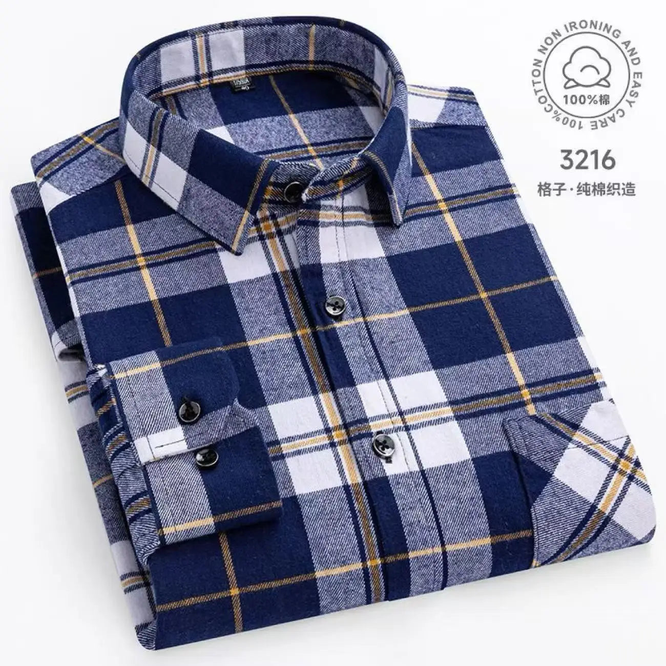 Men's 100% Pure Cotton Flannel Soft Regular-fit Long Sleeve Brushed Shirt Single Pocket Comfortable Casual Plaid Shirts 11XL-9XL